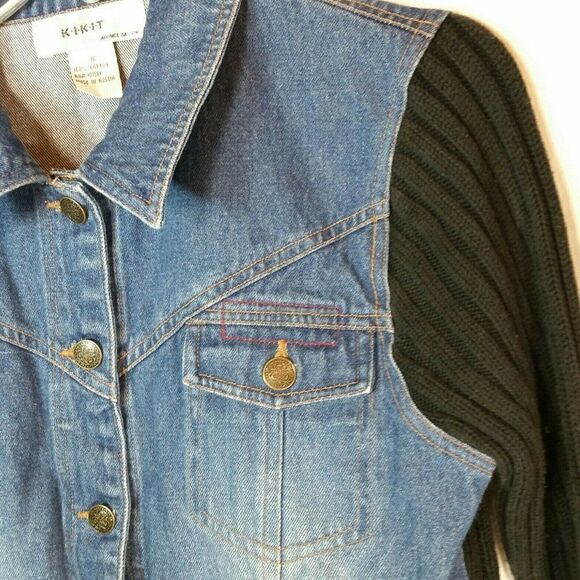 KIKIT Maurice Sasson Denim Shacket Jacket Size Small Ribbed Sleeve - Picture 5 of 10